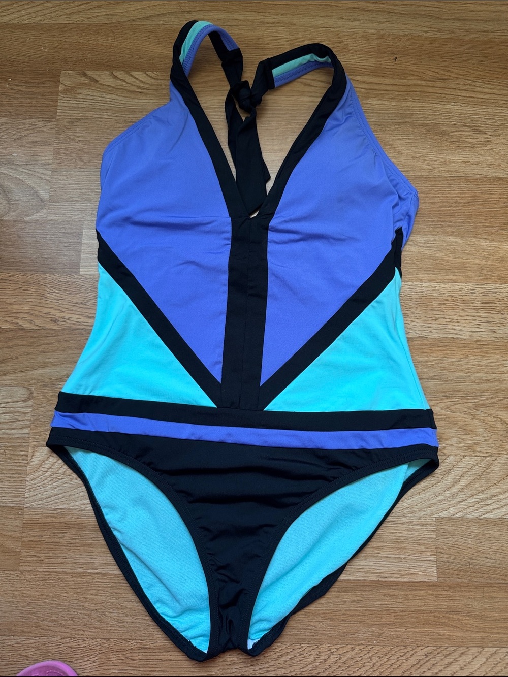 Colorblock One-Piece Swimsuit in Purple, Aqua & Black